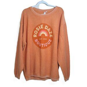 Rosie Daze Corded Cotton Relaxed Fit Drop Shoulder Orange Sweatshirt XL